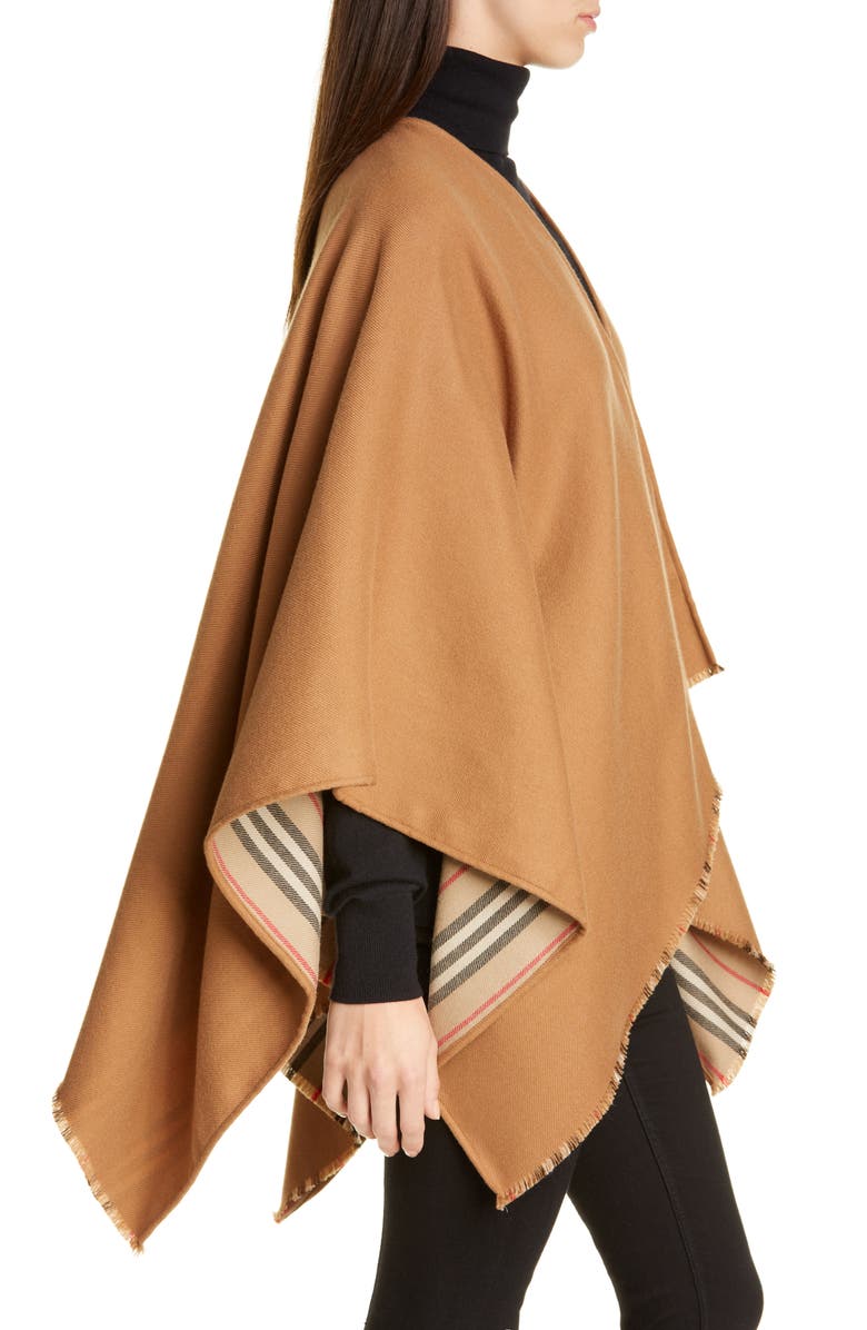 Burberry Icon Stripe Reversible Wool Cape, Alternate, color,