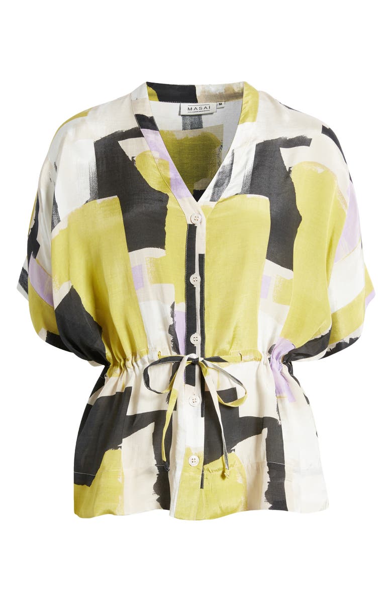 Masai Copenhagen Irekana Abstract Print Drawstring Waist Blouse, Alternate, color,
