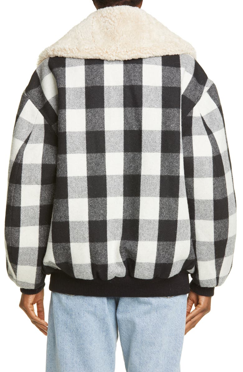 R13 Exaggerated Genuine Shearling Collar Bomber Jacket, Alternate, color,