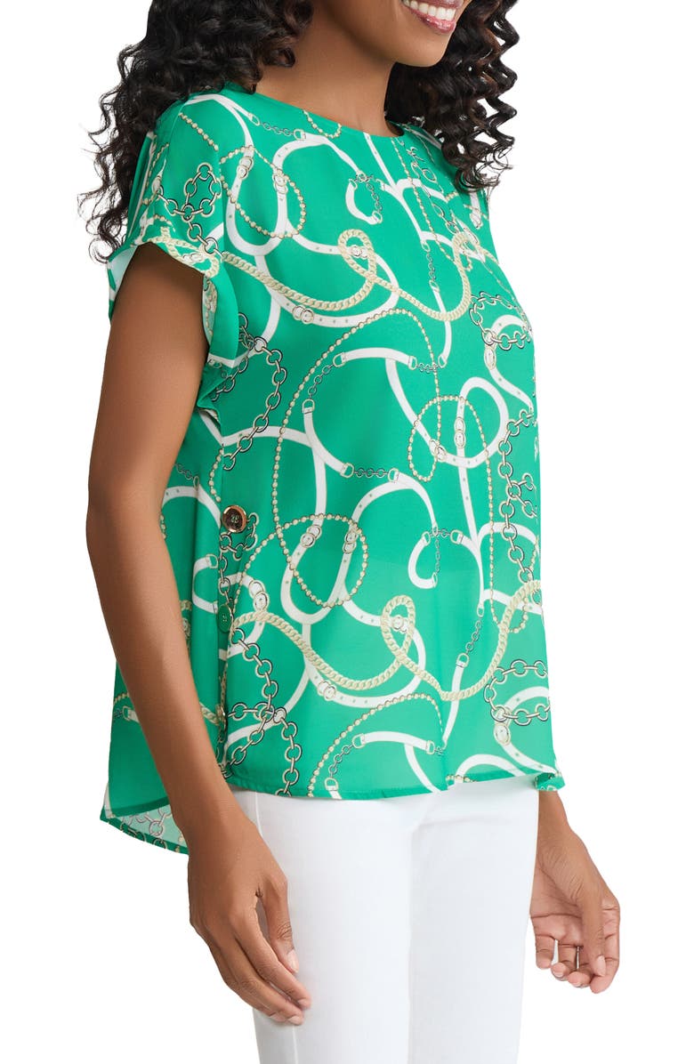 Jones New York Chain Print Side Button Top, Alternate, color, Kelly Multi