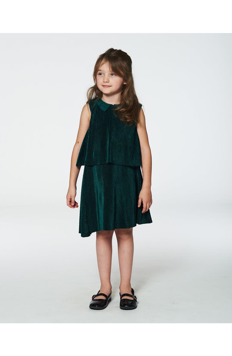 Deux par Deux Girl's Sleeveless Dress With Eyelet Collar Forest Green, Alternate, color,