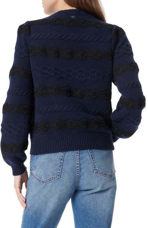 Sam Edelman Jette Lace Inset Cable Sweater In Navy