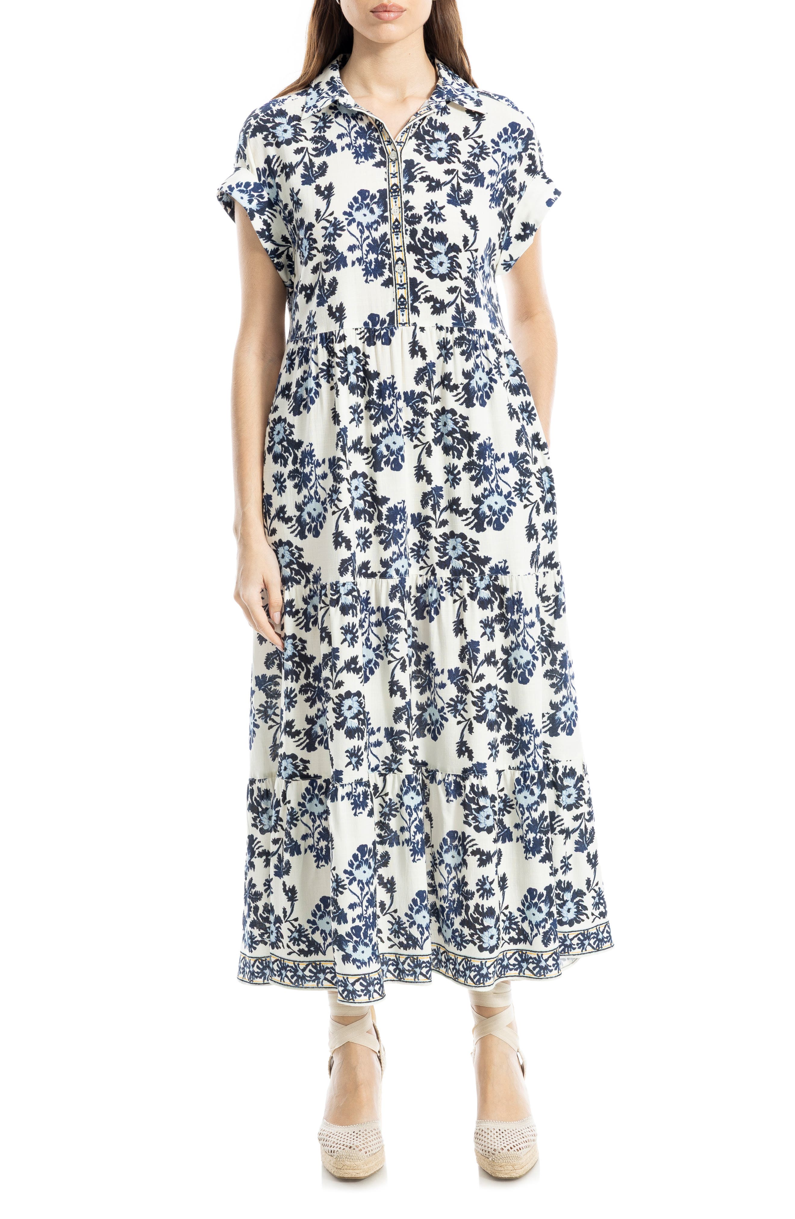 MAX STUDIO Cuffed Short Sleeve Maxi Shirtdress