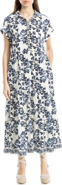 MAX STUDIO Cuffed Short Sleeve Maxi Shirtdress