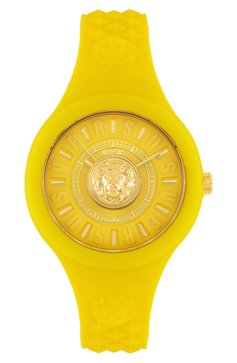 VERSUS Versace Men's Teal Dial Teal Silicone Strap Watch, 39mm, Main, color, Yellow