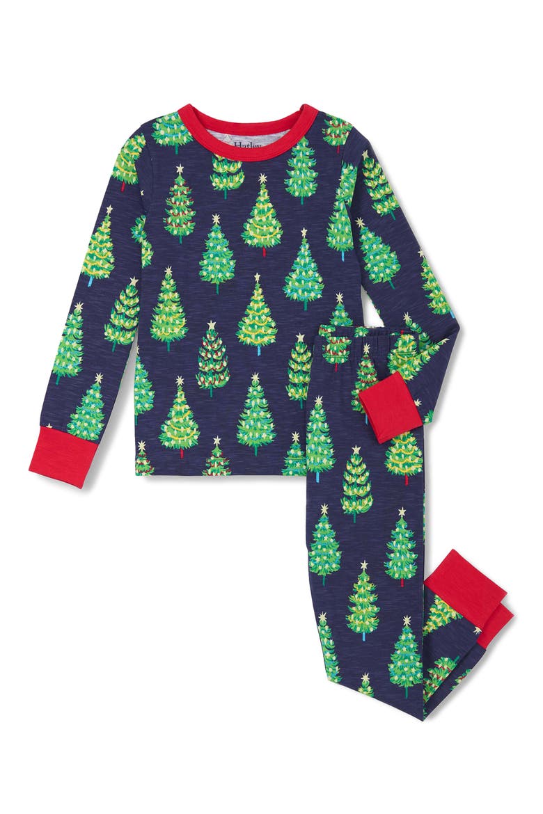 Kids' Bottle Brush Trees Fitted Two-Piece Pajamas, Main, color, PATRIOT BLUE