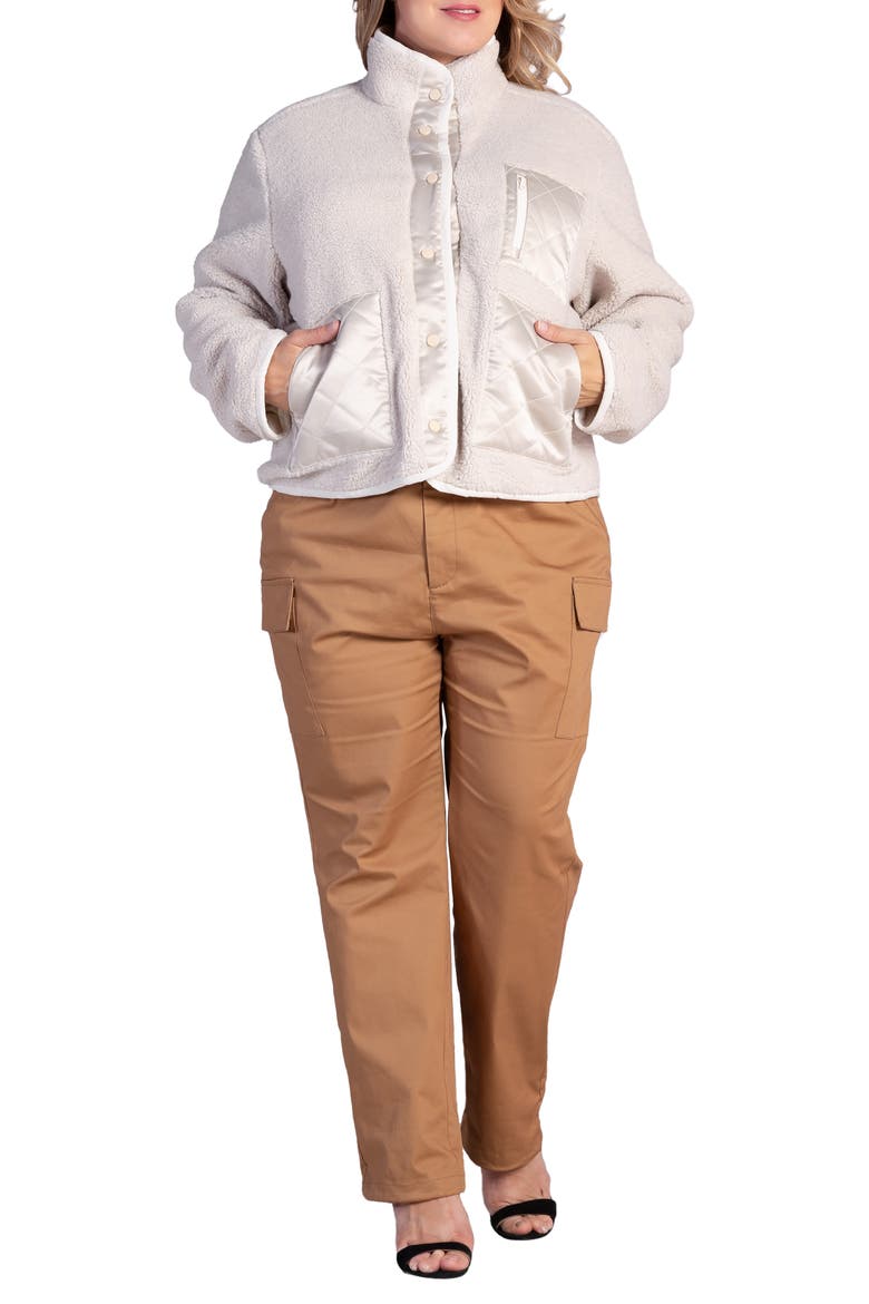 Zozo Satin Panel Faux Shearling Jacket, Alternate, color, OFF WHITE