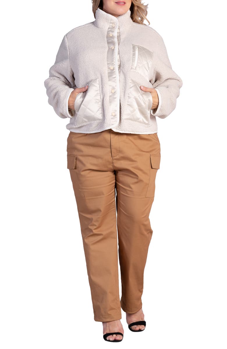 Standards & Practices Zozo Satin Panel Faux Shearling Jacket, Alternate, color, Off White