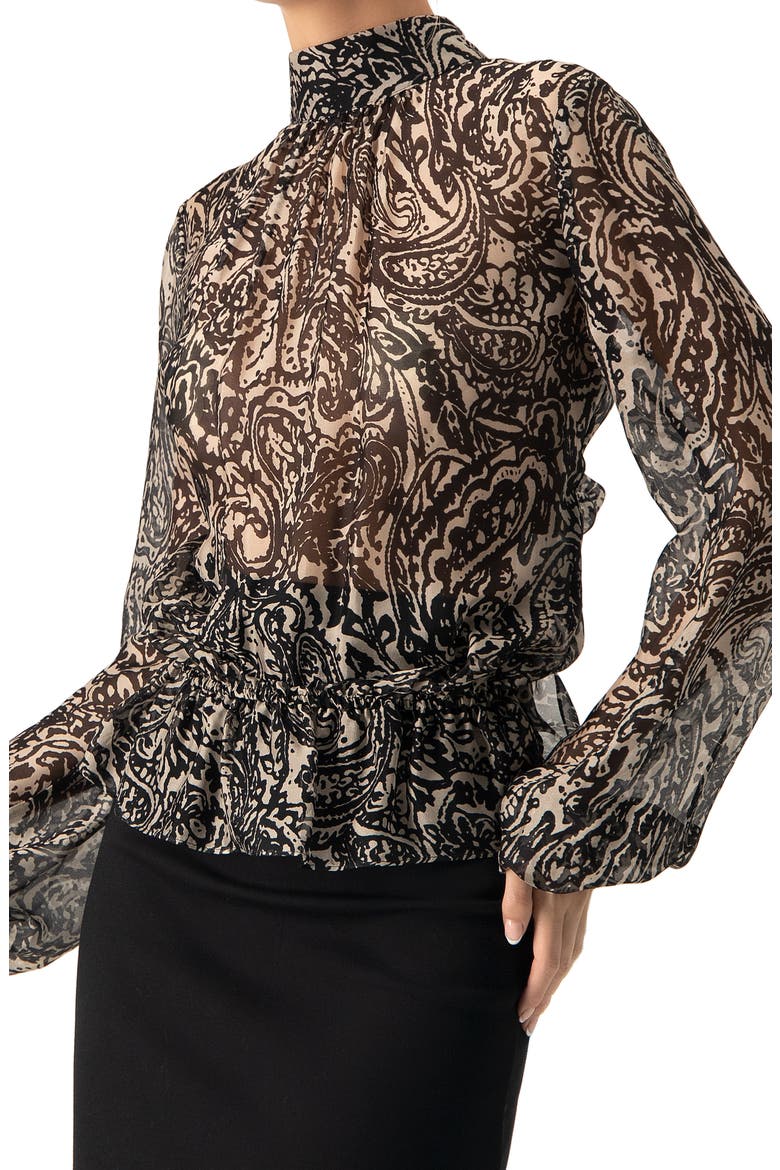 High Neck See-Through Paisley Blouse, Alternate, color, Black
