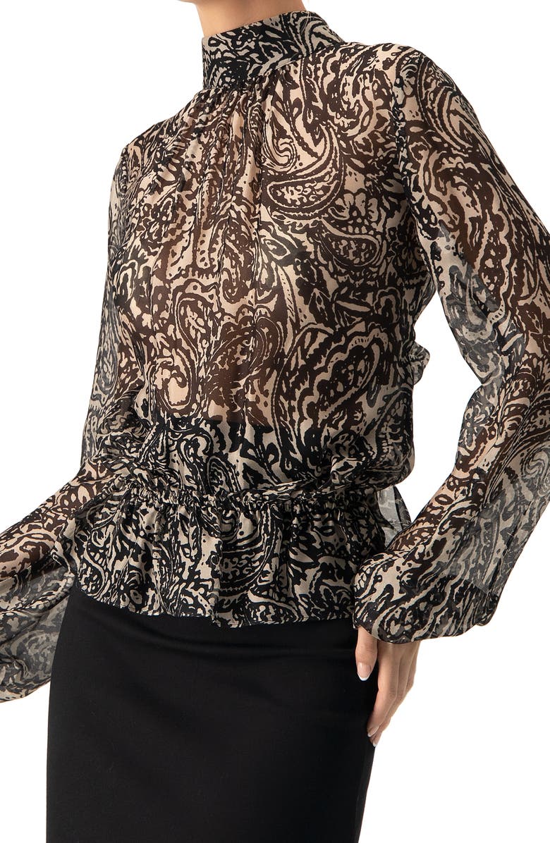 IVONNE High Neck See-Through Paisley Blouse, Alternate, color, Black