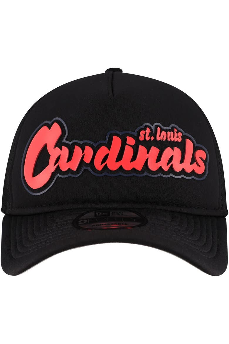 Men's New Era Black St. Louis Cardinals Retro Bold A-Frame Trucker 9FORTY Adjustable Hat, Alternate, color, Black