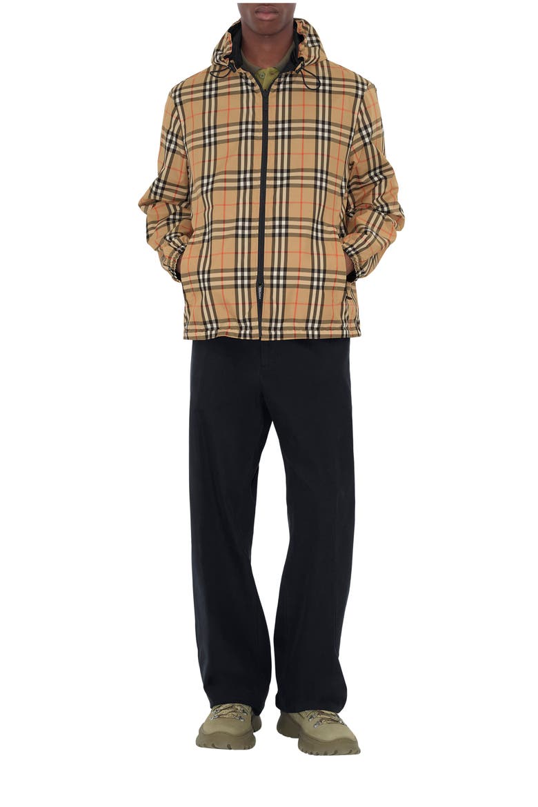Reversible Check Newport Hooded Jacket, Main, color, Sand beige