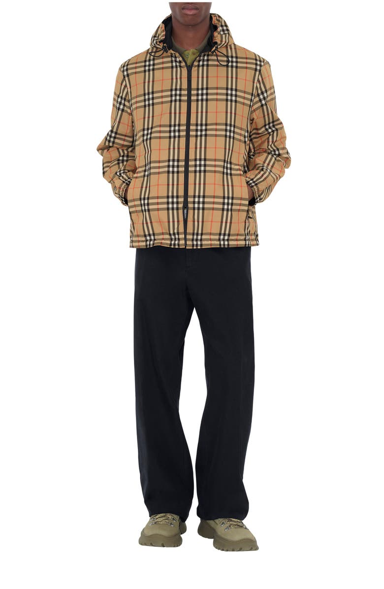 Burberry Reversible Check Hooded Jacket, Main, color, Sand Beige
