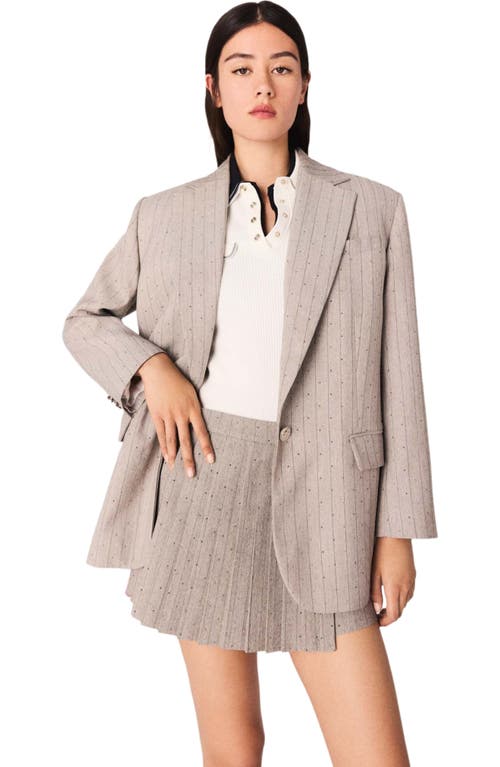 Maje Rhinestone Striped Suit Blazer In Burgundy