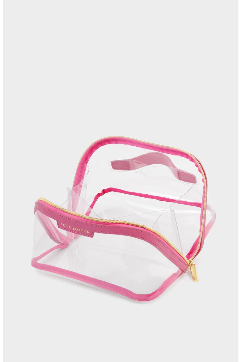 Medium Clear Fold-Out Wash Bag, Alternate, color, Sugar Pink