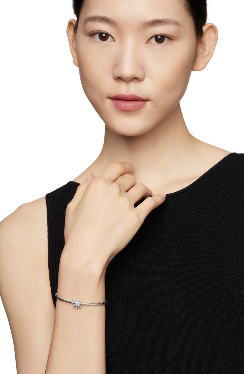 David Yurman Starburst Center Station Bracelet in Sterling Silver with Diamonds, 3mm, Alternate, color, Diamond/ Silver