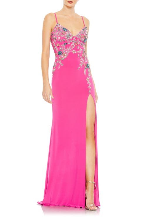 Multi Color Beaded Floral Cami Gown