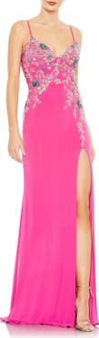 Mac Duggal Multi Color Beaded Floral Cami Gown