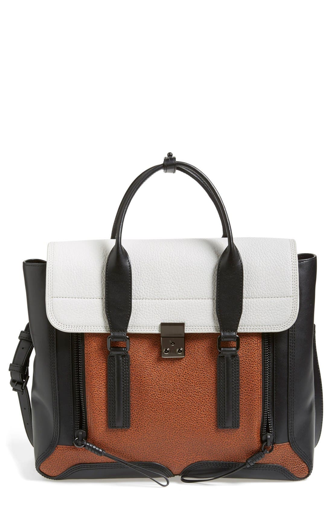 'Large Pashli' Leather Satchel, Main, color, COPPER MULTI