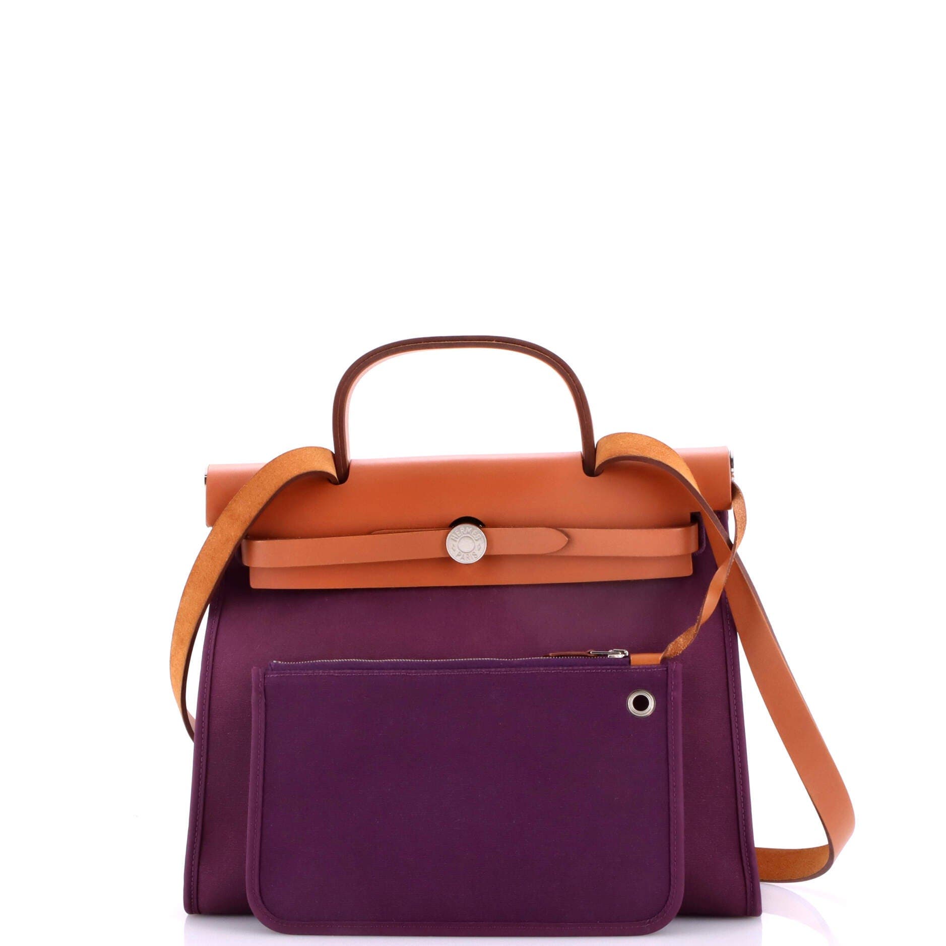 Pre-Owned Hermes Herbag Zip Leather and Toile 31, Alternate, color, Cassis