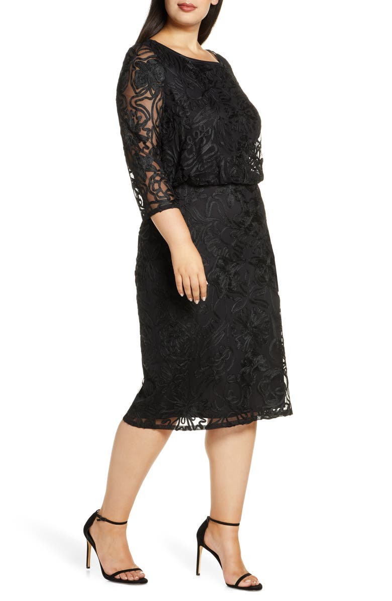 JS Collections Soutache Embroidered Blouson Dress, Alternate, color, 