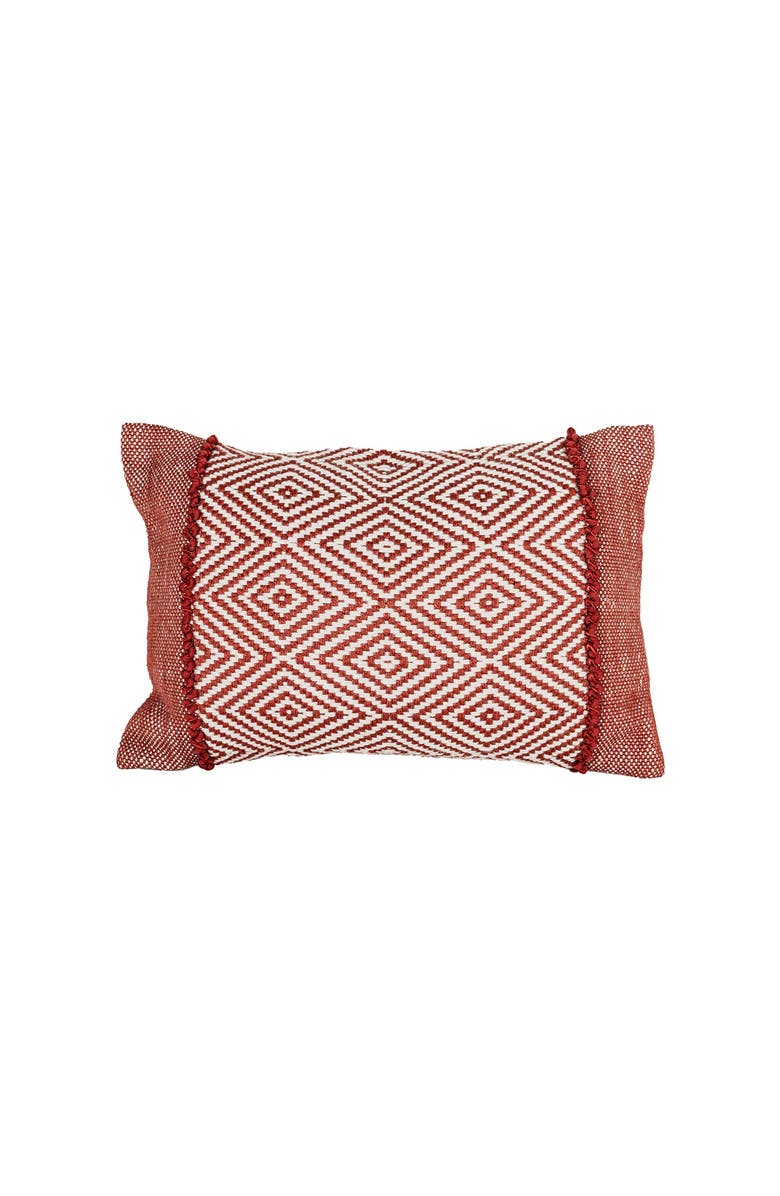 Foreside Home and Garden Outdoor Geometric Filled Lumbar Pillow, 16" x 24" Red, Main, color, Red
