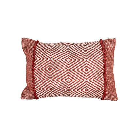 Outdoor Geometric Filled Lumbar Pillow, 16" x 24" Red