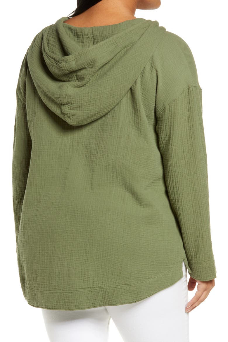 Double Gauze Linen Blend Hoodie, Alternate, color, GREEN SORREL