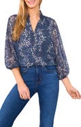 CeCe Floral Clip Dot Ruffle V-Neck Top
