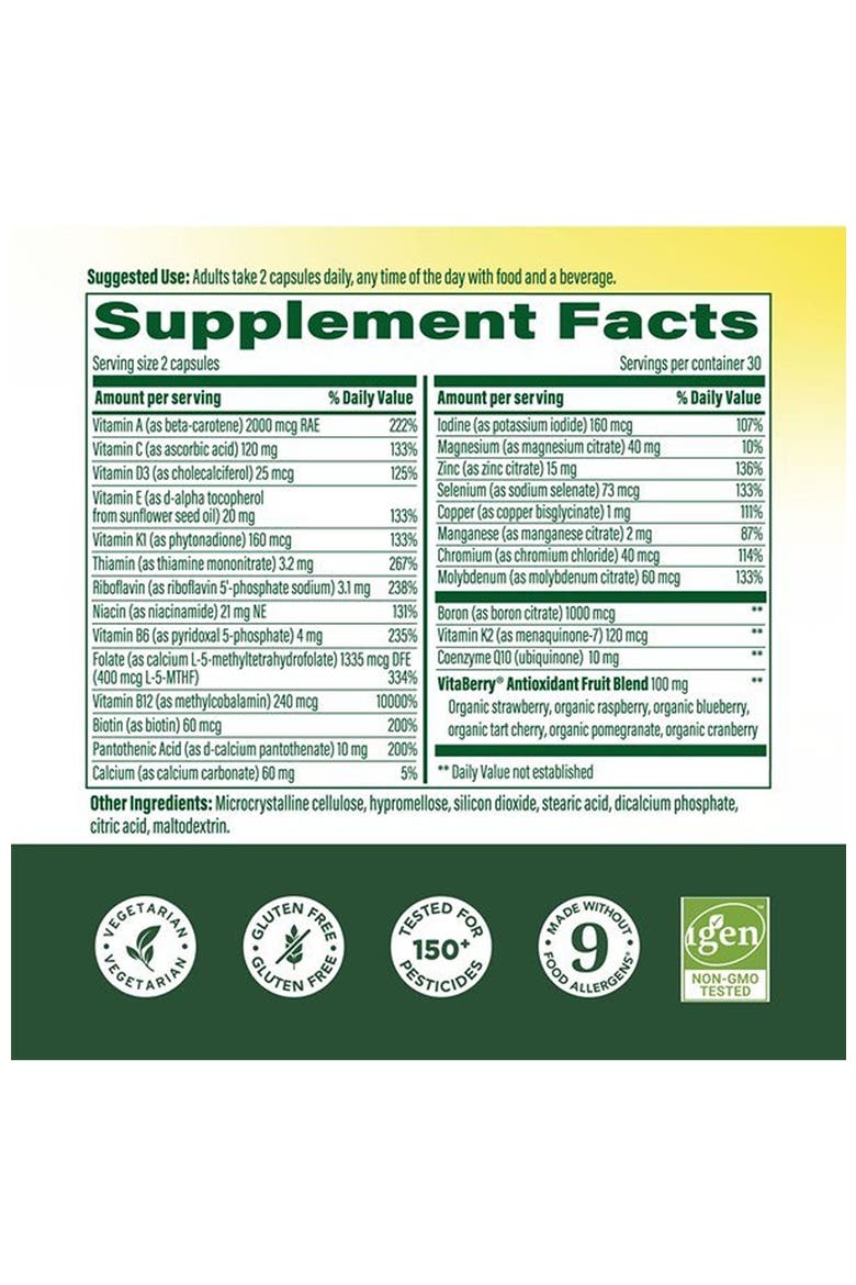 Whole Body Multivitamin for Men with CoQ10, Vitamin D3 K2, Magnesium Citrate, Boron & Copper, 60 Capsules, Alternate, color, None