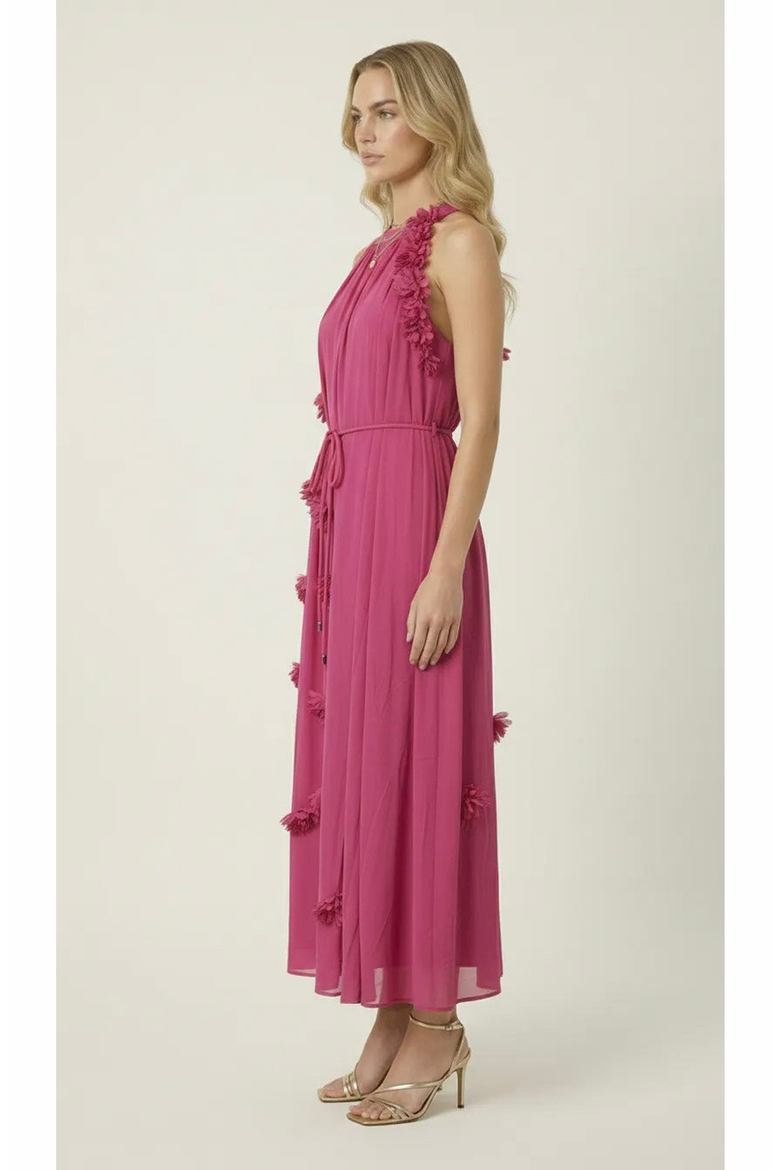 Floral Appliqué Halter Midi Dress, Alternate, color, Magenta
