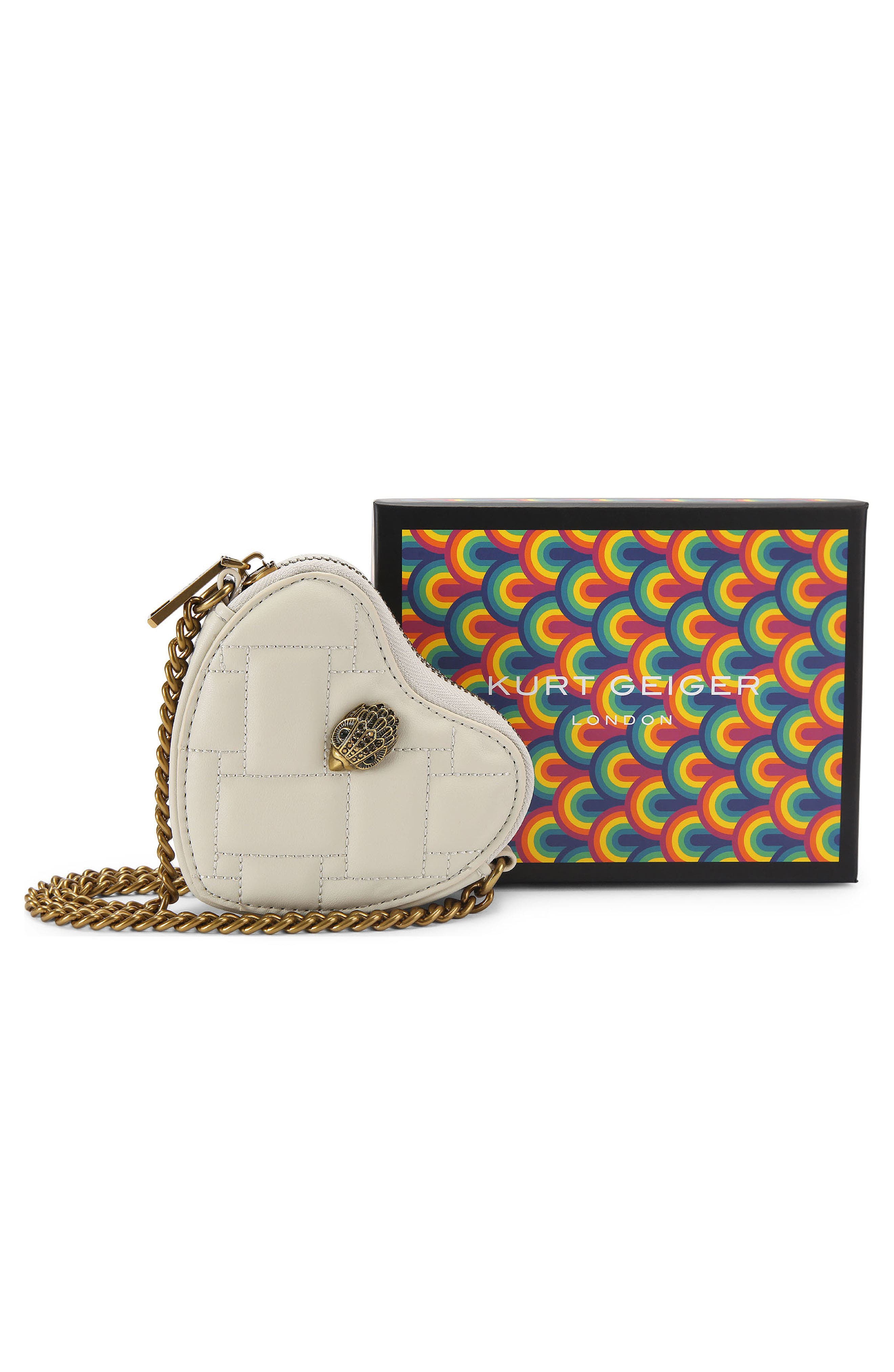 Kurt Geiger London Micro Heart Leather Crossbody Bag, Alternate, color, Natural