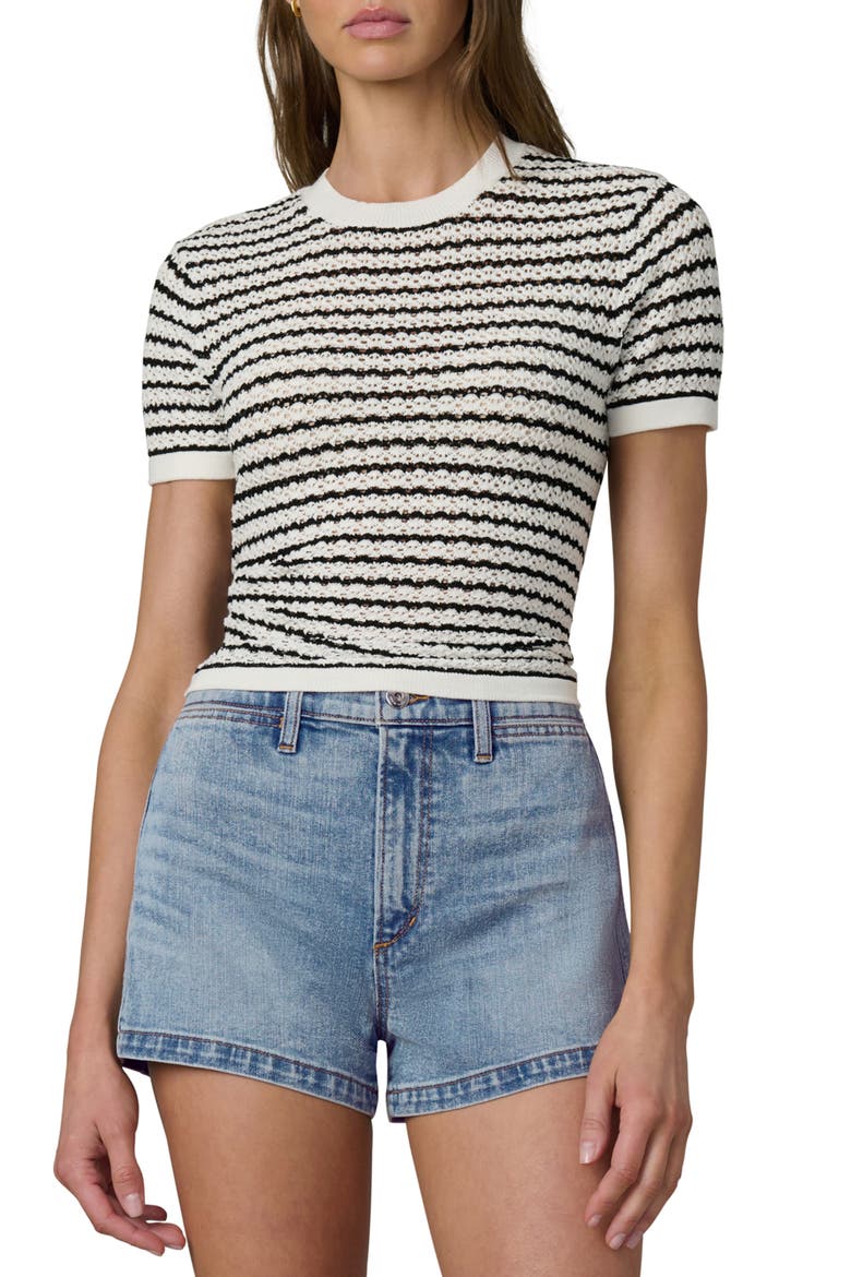 The Crochet Sweater, Main, color, MILK/ BLACK STRIPE