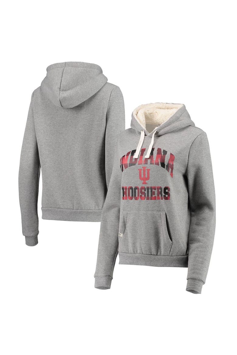 Women's Colosseum Heathered Gray Indiana Hoosiers Plaid Sherpa Pullover Hoodie, Main, color, Heather Gray