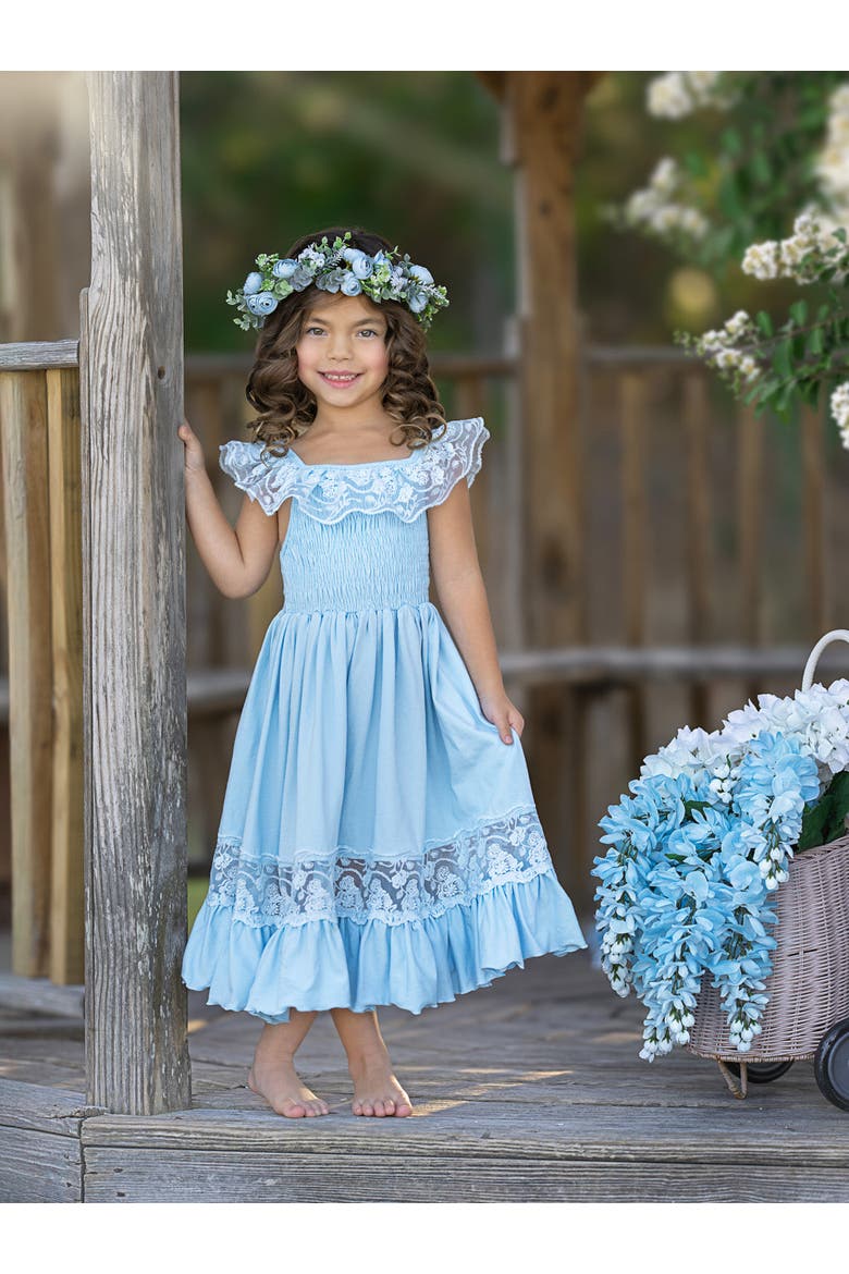 Girls Baby Blue Spring Chic Lace Maxi Dress, Alternate, color, Blue