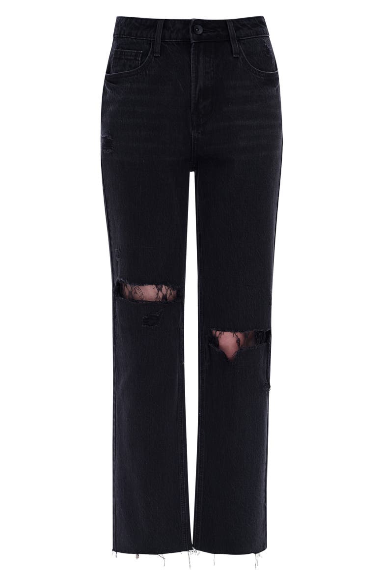 High Waist Lace Inset Rip Straight Leg Jeans, Alternate, color, SULFUR BLACK