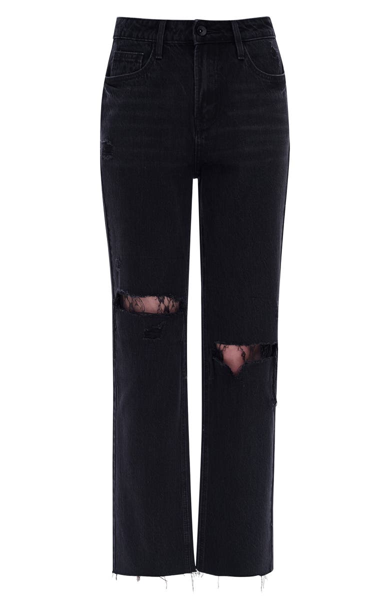Bayeas High Waist Lace Inset Rip Straight Leg Jeans, Alternate, color, Sulfur Black