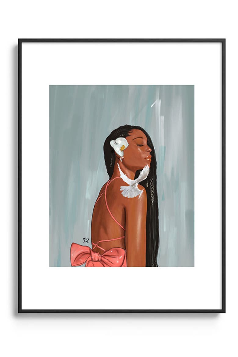 Girl in a Bow Framed Art Print, Main, color, BLACK TONES