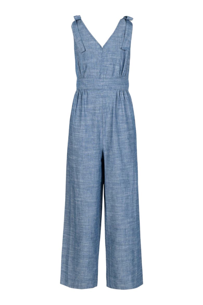 Women's Organic Bow Shoulder Jumpsuit, Alternate, color, Blue Chambray
