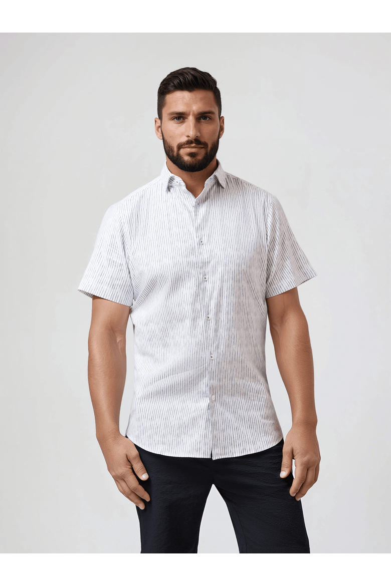 Tencel Stretch Striped SS Button-Up Shirt, Main, color, White