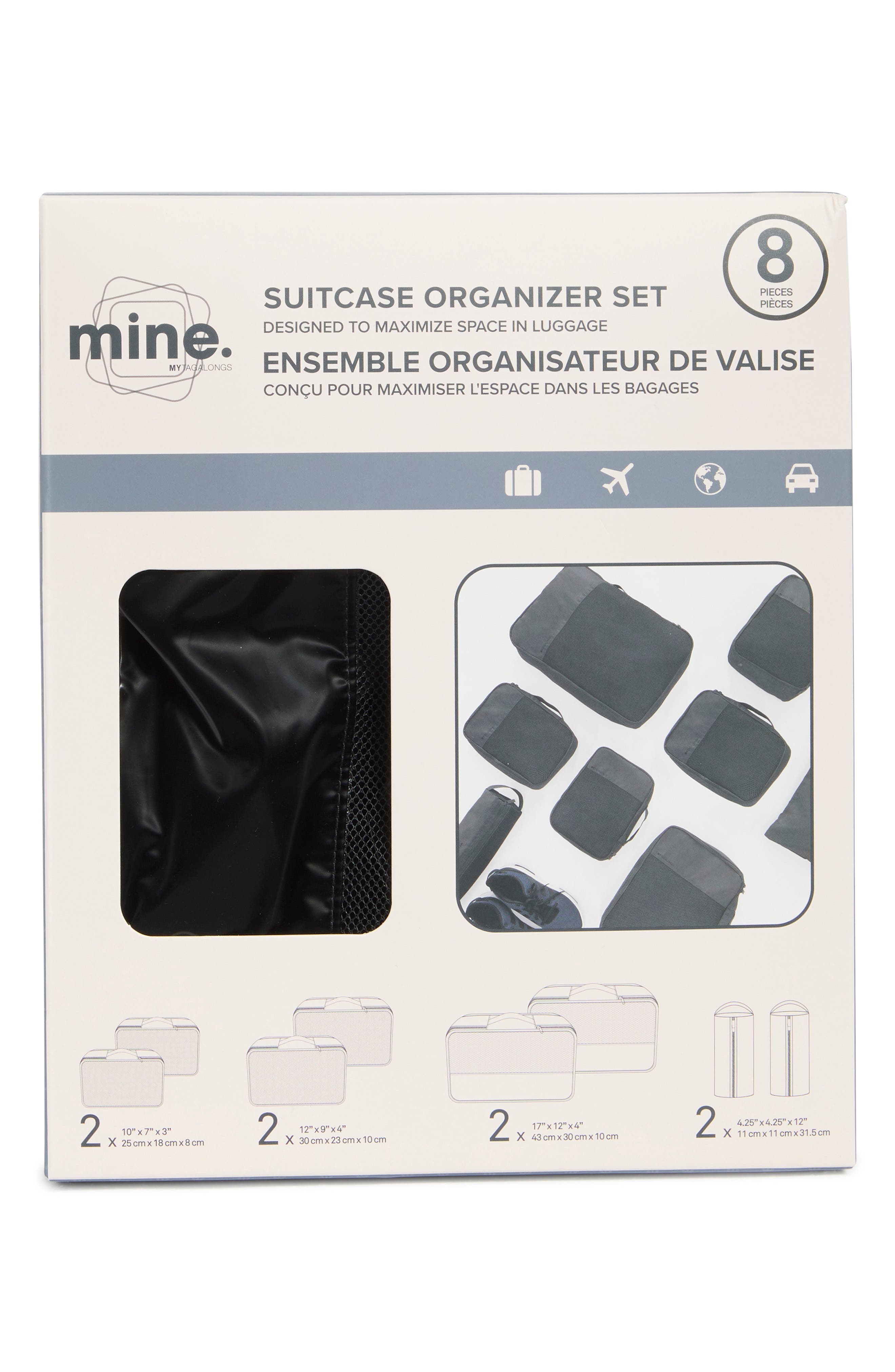 MYTAGALONGS Set of 8 Packing Cubes, Alternate, color, Black Metallic