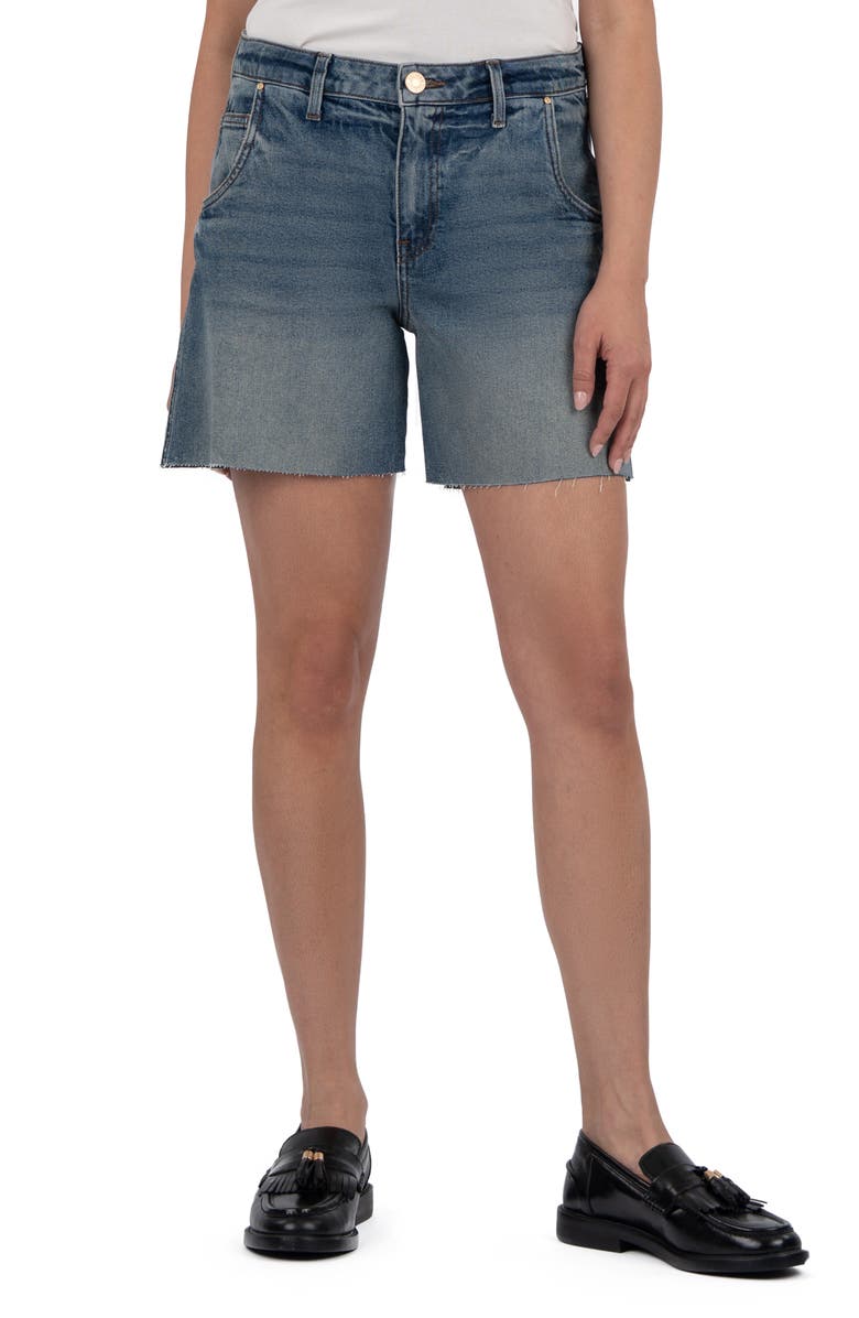 KUT from the Kloth Hailey Raw Hem Mid Rise Denim Bermuda Shorts, Main, color, Intensity