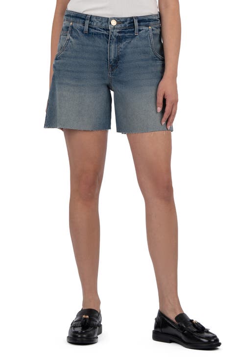 Hailey Raw Hem Mid Rise Denim Bermuda Shorts (Intensity)