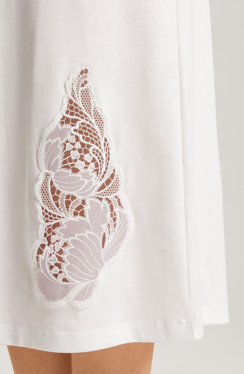 Hanro Anne Lace Trim Long Sleeve Cotton Nightgown, Alternate, color, 