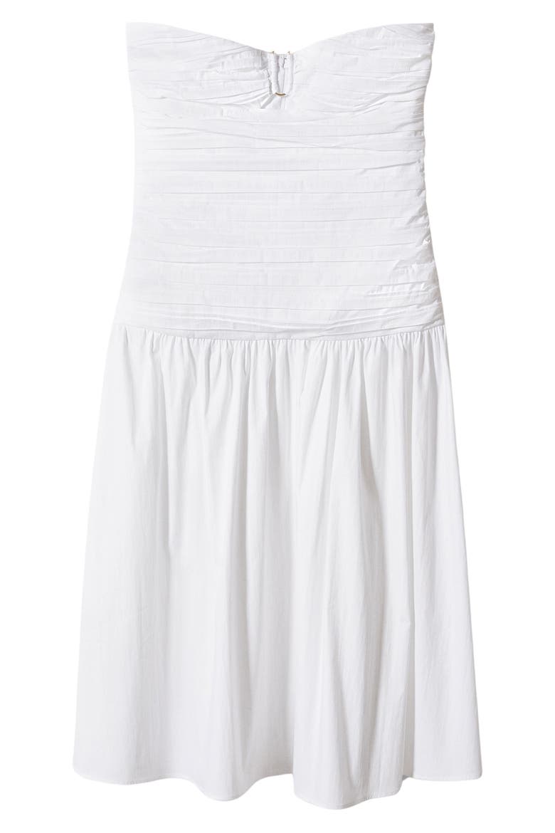 Strapless Cotton Blend Midi Dress, Alternate, color, OFF WHITE