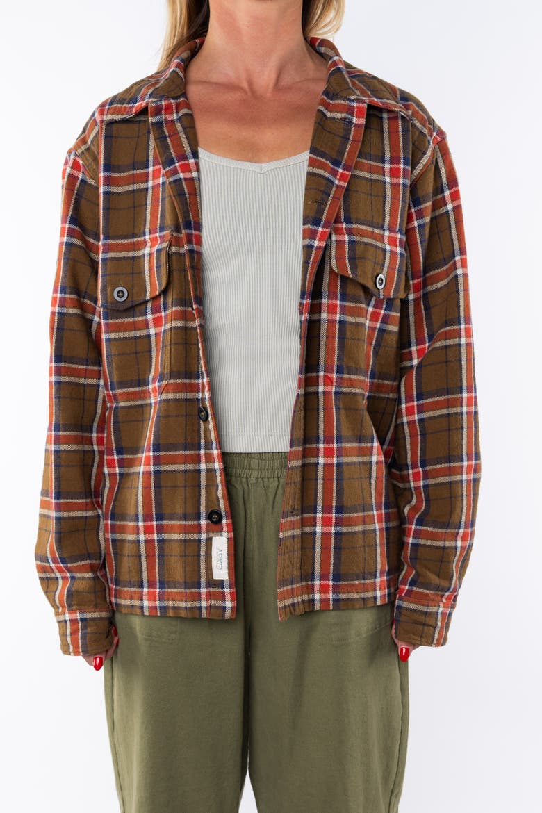 Gender Inclusive Bucky Flannel Over Shirt, Main, color, Brown / Orange