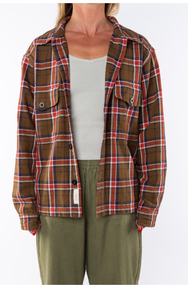 ARIKO Gender Inclusive Bucky Flannel Over Shirt, Main, color, Brown / Orange