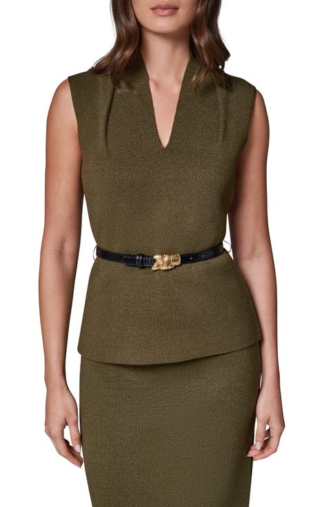 Belted Sleeveless V-Neck Sweater