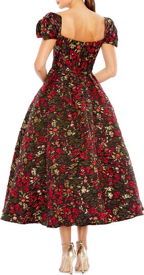 ●Mac Duggal●リボンディテール 花柄 ブロケードドレス Mac Duggal Floral Brocade Cocktail Midi Dress | Nordstrom