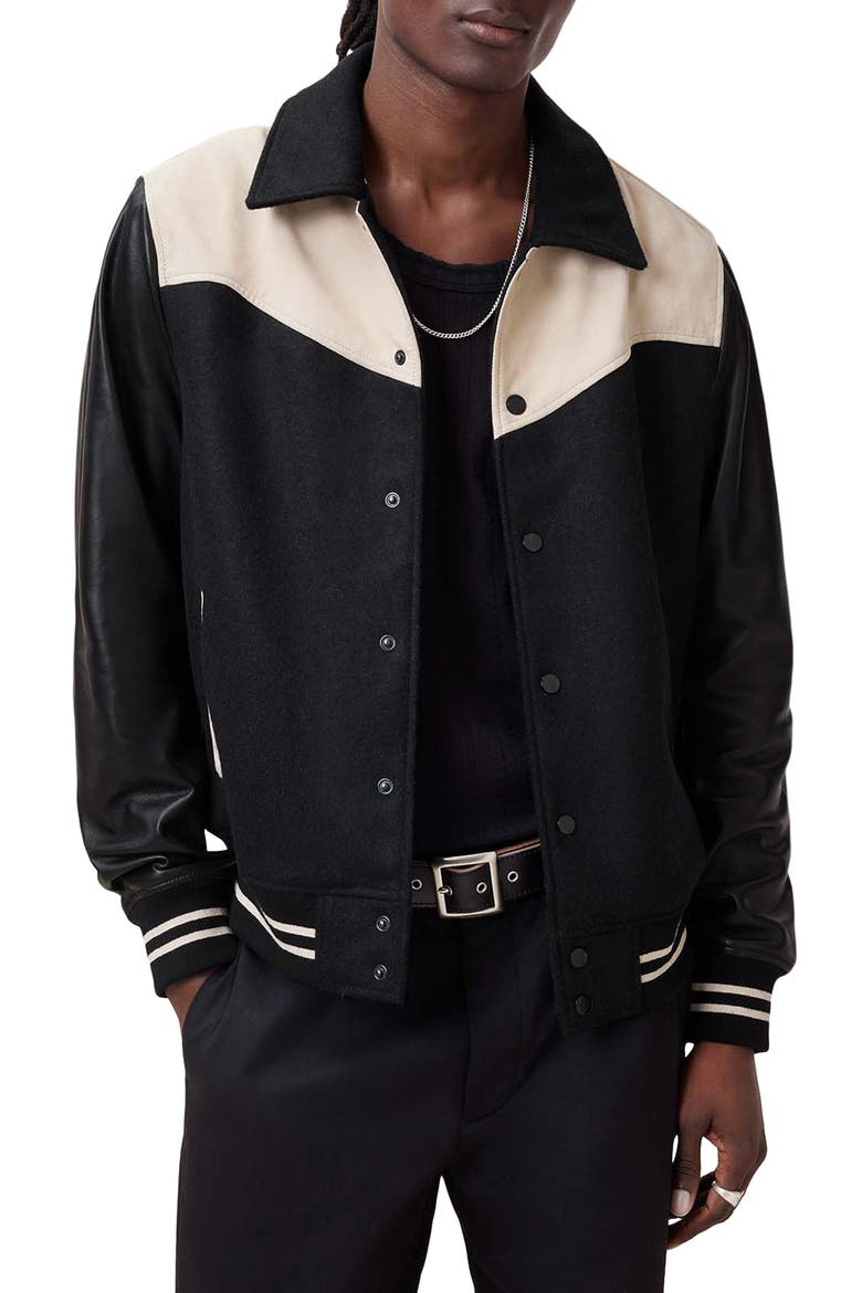 Endleton Contrast Bomber Jacket, Main, color, BLACK/ ECRU WHITE